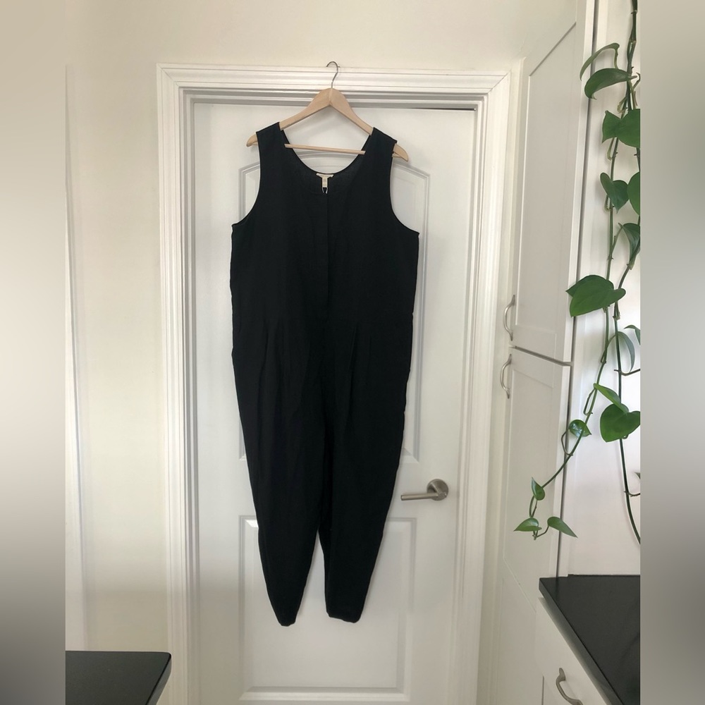 Eileen Fisher Organic Cotton Crepe Black Jumpsuit - XL